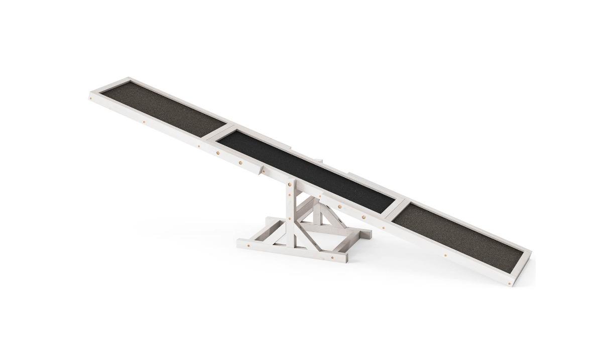 Costway Pet Wooden Outdoor Run Agility Seesaw Play Toy - White