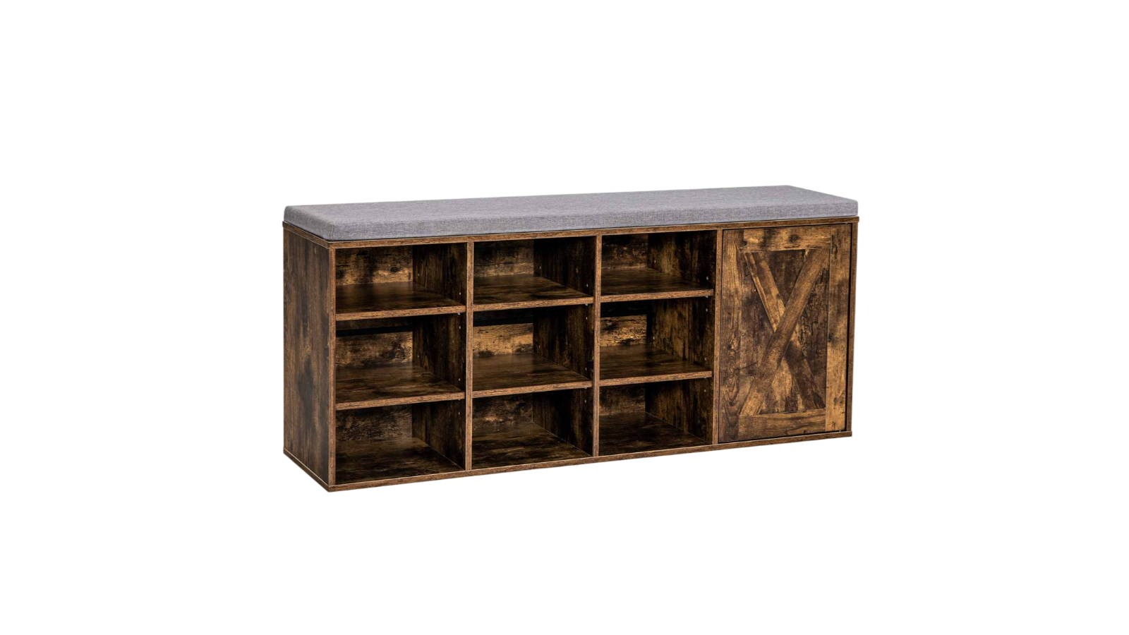 Costway 9-Cube Rustic Brown Adjustable Shoe Cabinet Bench with Padded Cushion