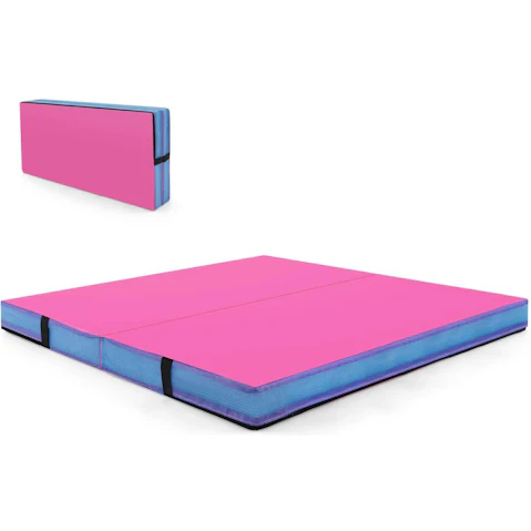 Costway PU Leather Folding Gymnastic Mat - Pink