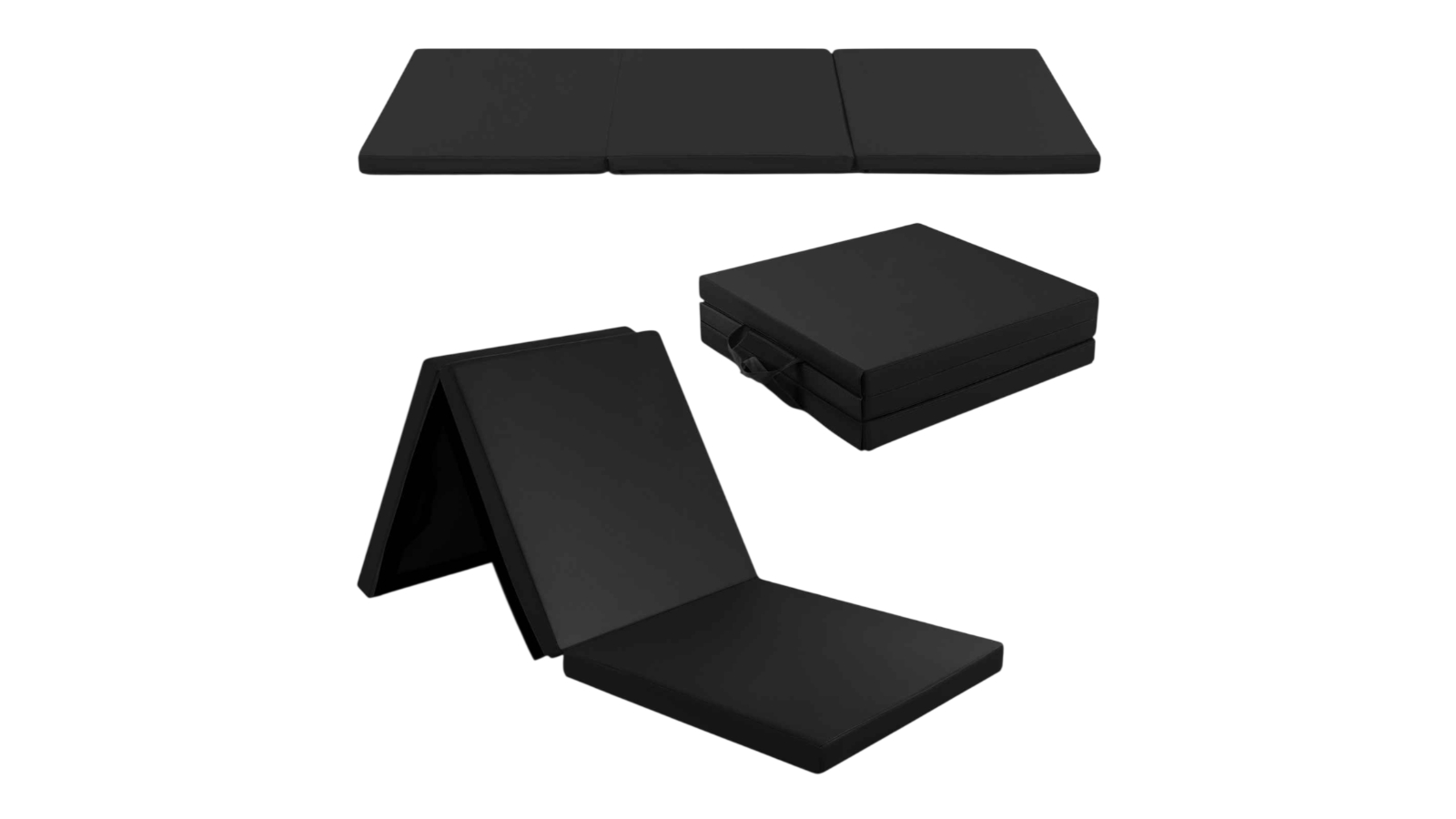 Costway  Tri-Fold Black PU Leather Exercise Mat with High Density Carry Strap - 180 x 60cm