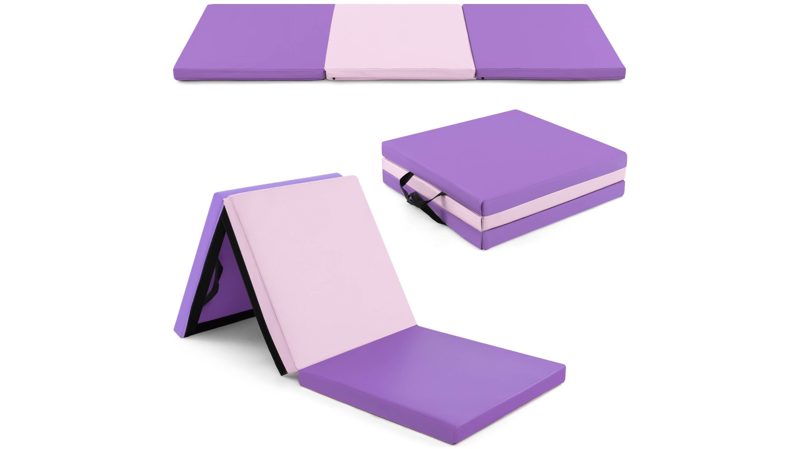 Costway 180 x 60cm 3-Fold Tumbling Exercise Mat with Carrying Handle - Pink/Purple