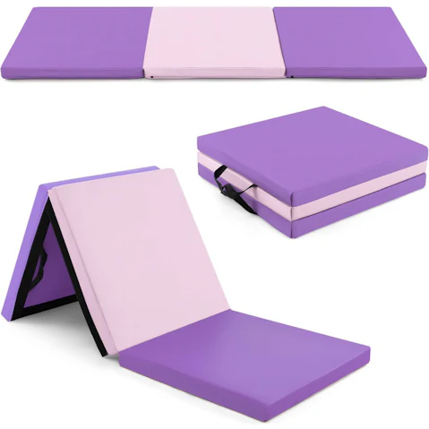 Costway 180 x 60cm 3-Fold Tumbling Exercise Mat with Carrying Handle - Pink/Purple