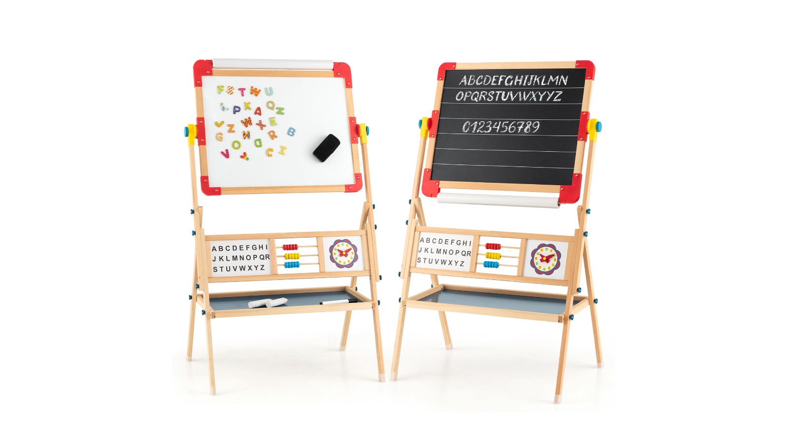 Costway 3-in-1 Wood Dual-Side Art Easel Drawing Blackboard with Paper Roll