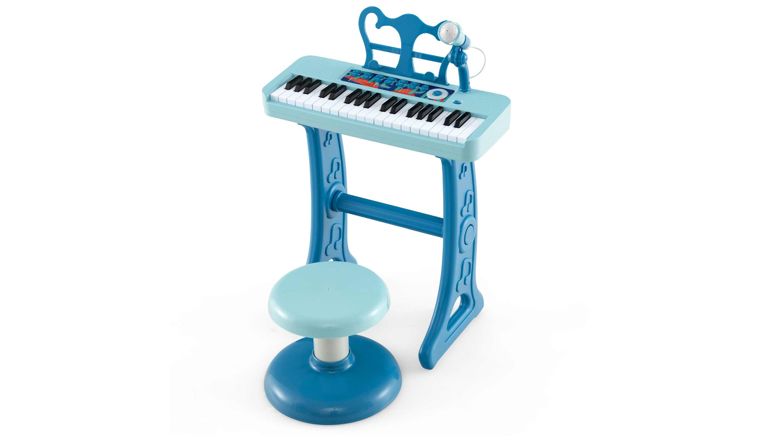 Costway 37 Keys Electronic Piano Keyboard with Adjustable Microphone Music Stand and Stool - Blue