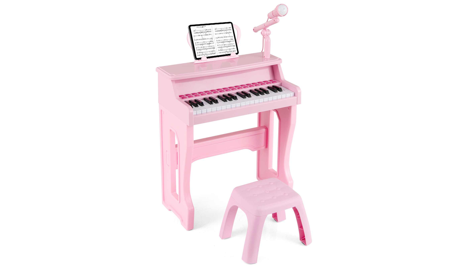Costway 37 Key Piano Keyboard with Adjustable Microphone Music Stand and Stool - Pink