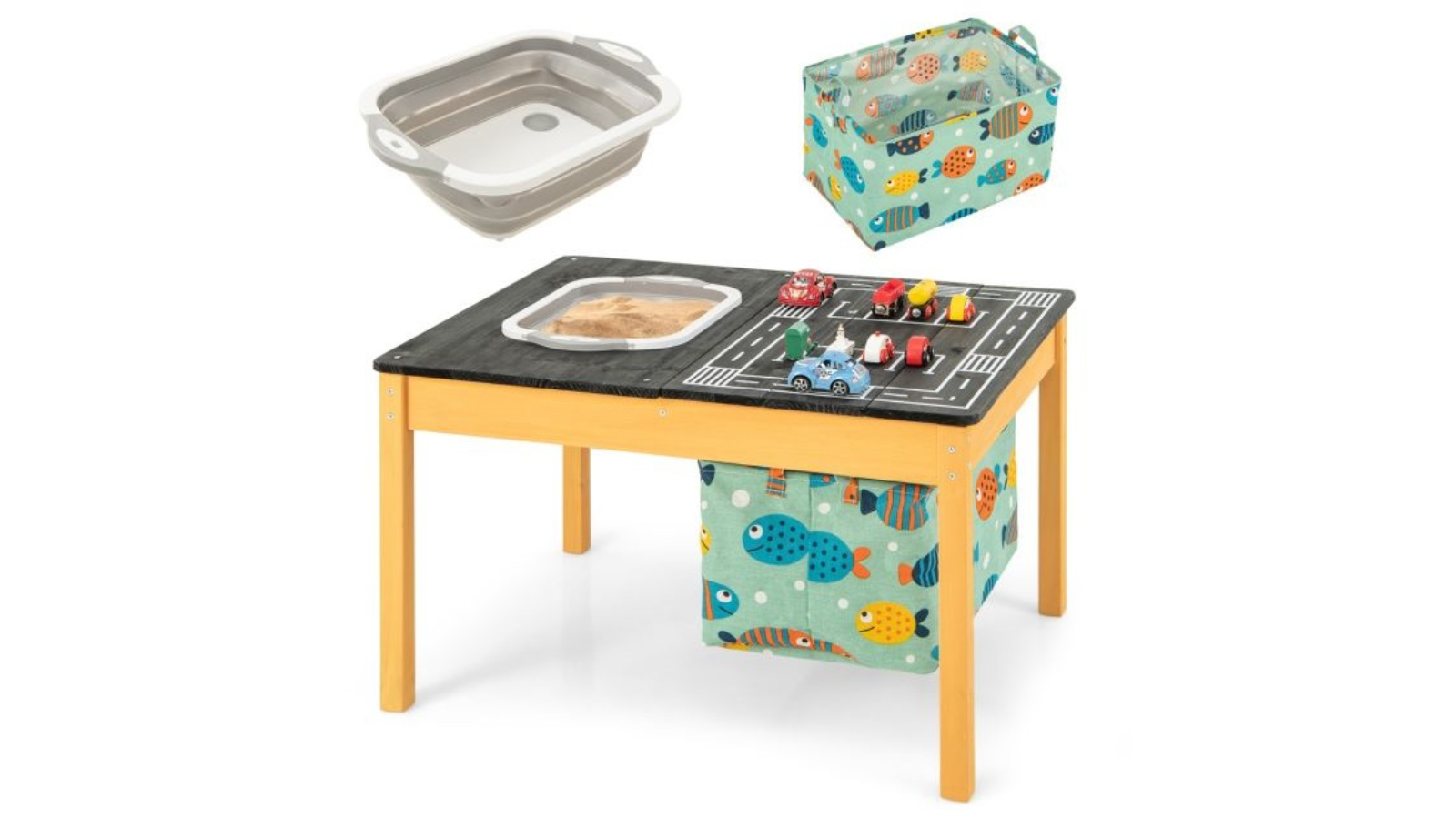 Costway 4-in-1 Wooden Activity Sandpit Table with Storage Bin - Black