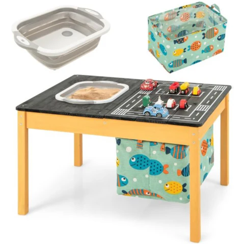 Costway 4-in-1 Wooden Activity Sandpit Table with Storage Bin - Black