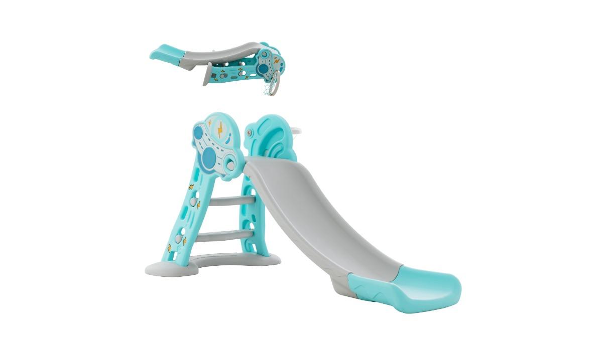 Costway 3-in-1 Folding Slide Playset with Hoop and Ball - Blue