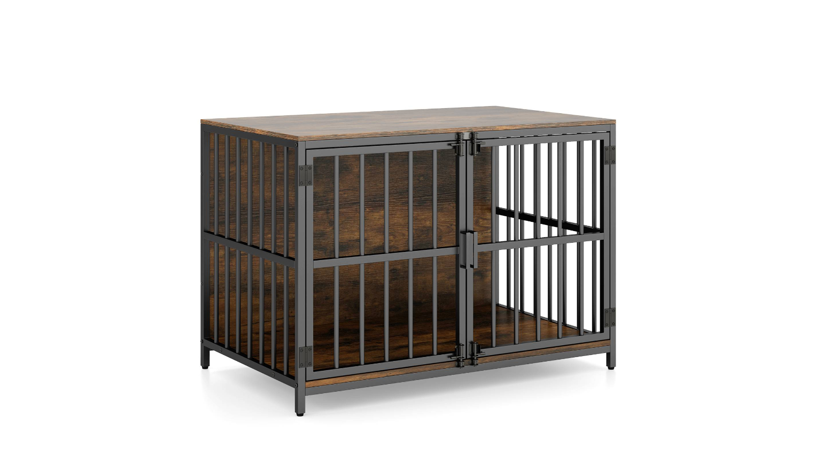 Costway 100cm Heavy-Duty Dog Crate with Dual Lockable Door - Brown