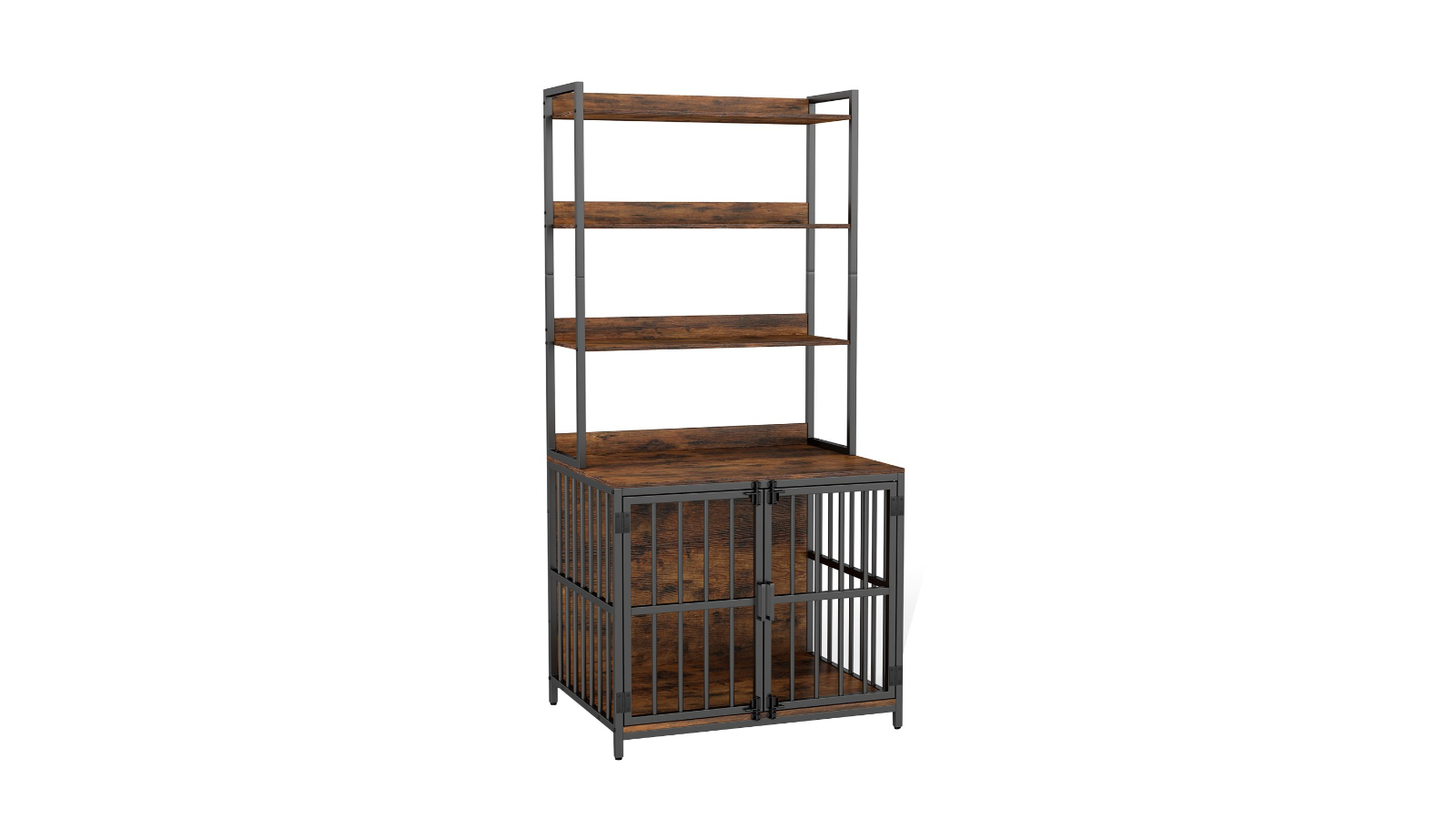 Costway Wooden Metal Dog Cage Crate with Storage Shelve and Double Door 