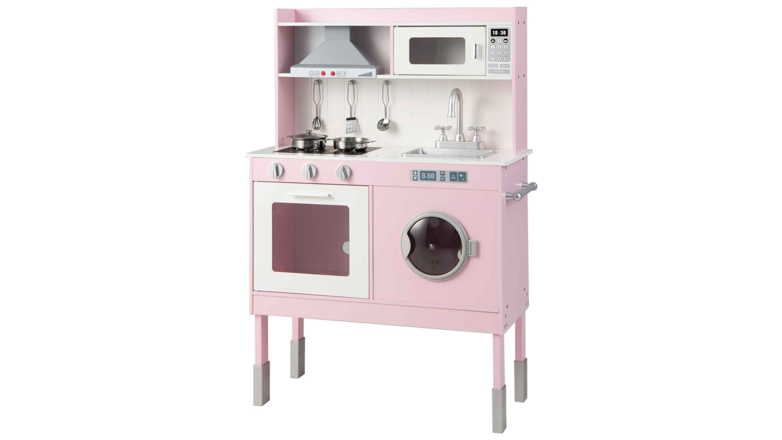 Costway Wooden Chef Pretend Kitchen Playset with Range Hood and Washing Machine - Pink