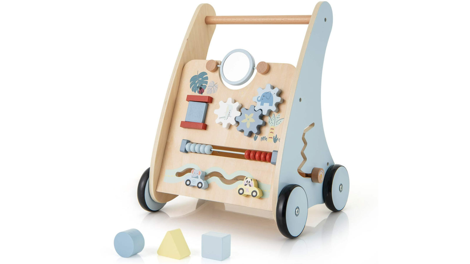 Costway Walker Toy Activity Center with Storage Cabinet Cute Toys Walking Stroller - Blue