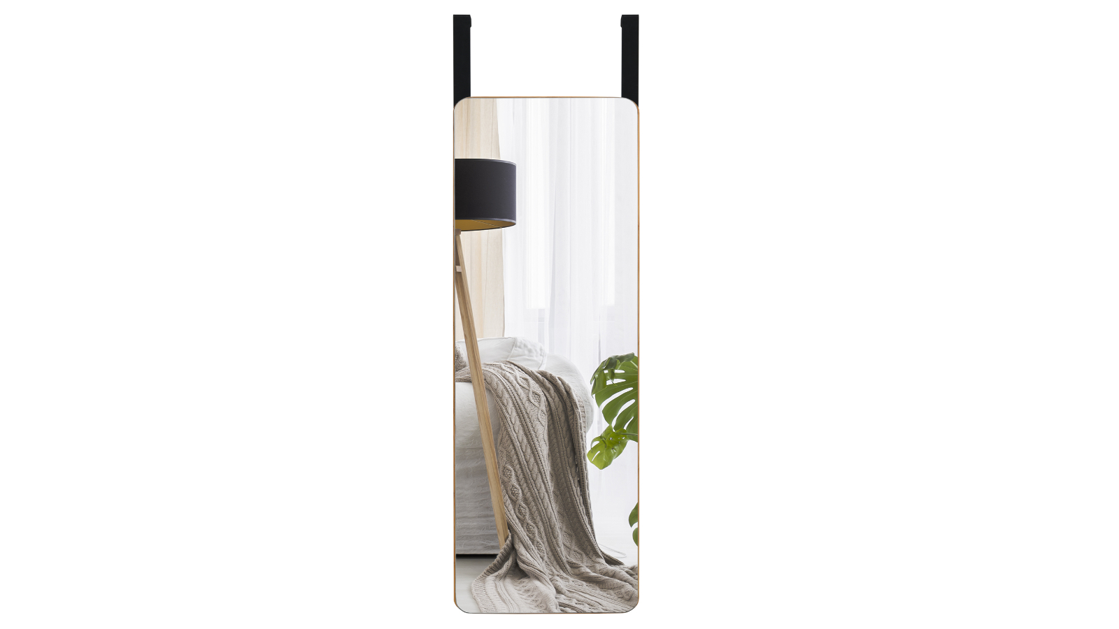 Costway Wall/Door Hanging Curved Edge Bamboo Shaving Dressing Mirror with Hook