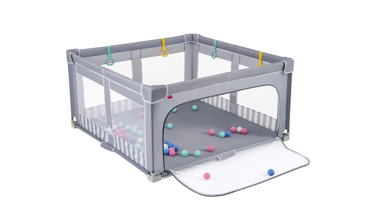 Costway Oxford Mesh Folding Playpen with 50 Ocean Ball - Dark Grey