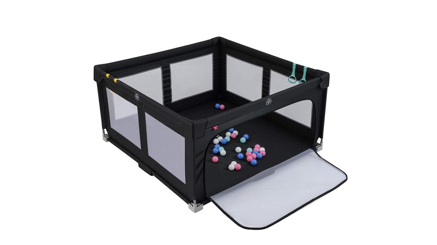 Costway Oxford Fabric Mesh Folding Playpen - Black