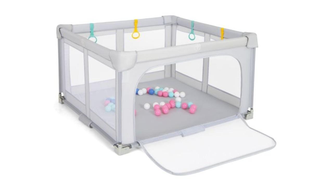 Costway Oxford Fabric Mesh Folding Playpen - Grey