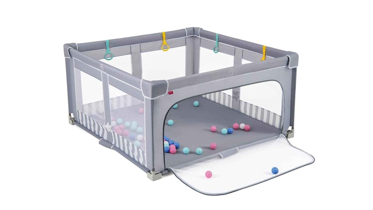 Costway Oxford Fabric Mesh Folding Playpen with 50 Ocean Ball - Grey