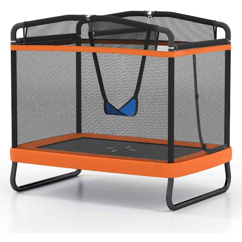 Costway 6ft Rectangle Trampoline with Horizontal Swing Bar and Enclosure Net - Orange