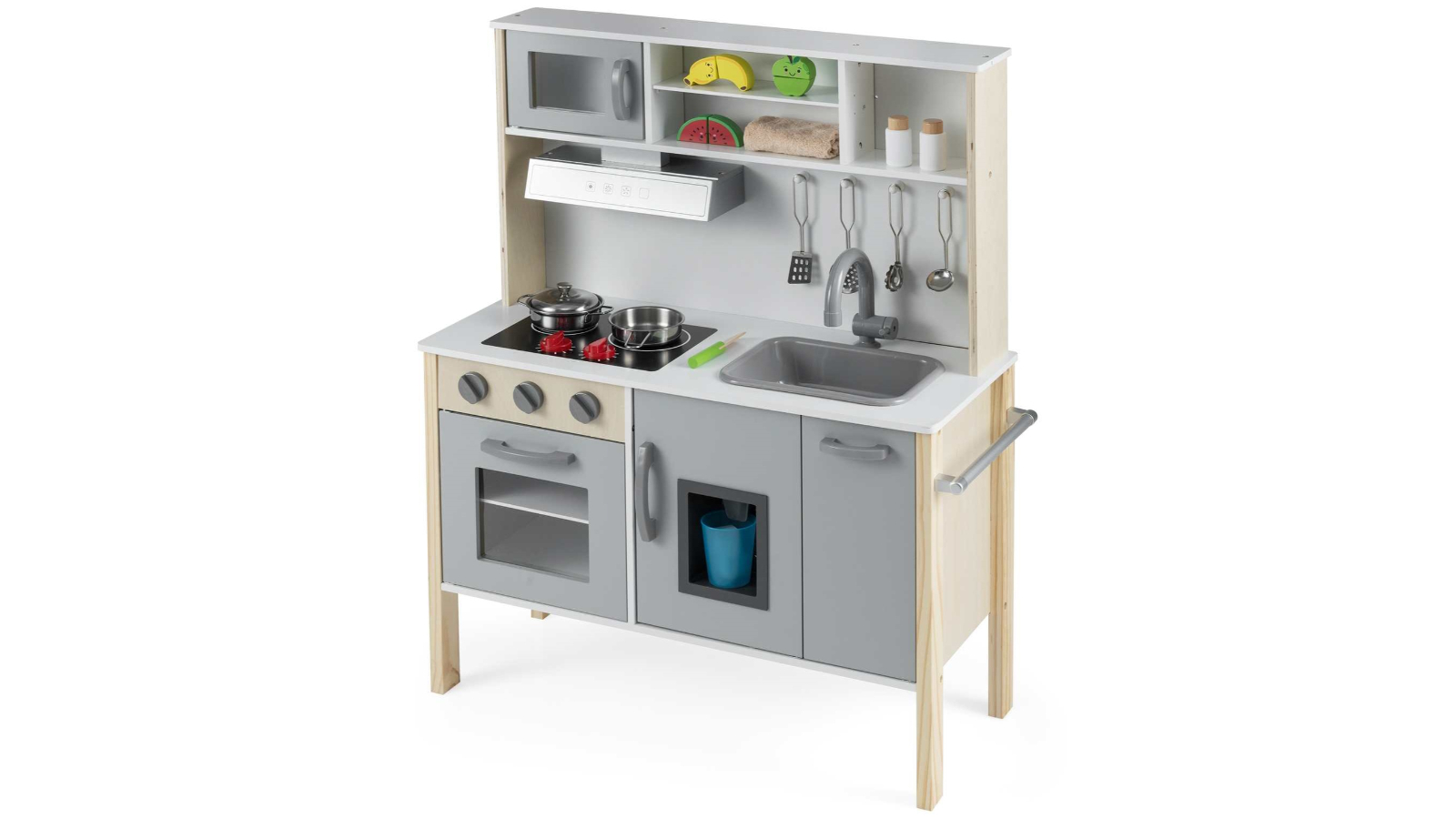 Costway Wooden Pretend Play Kitchen Playset - Grey