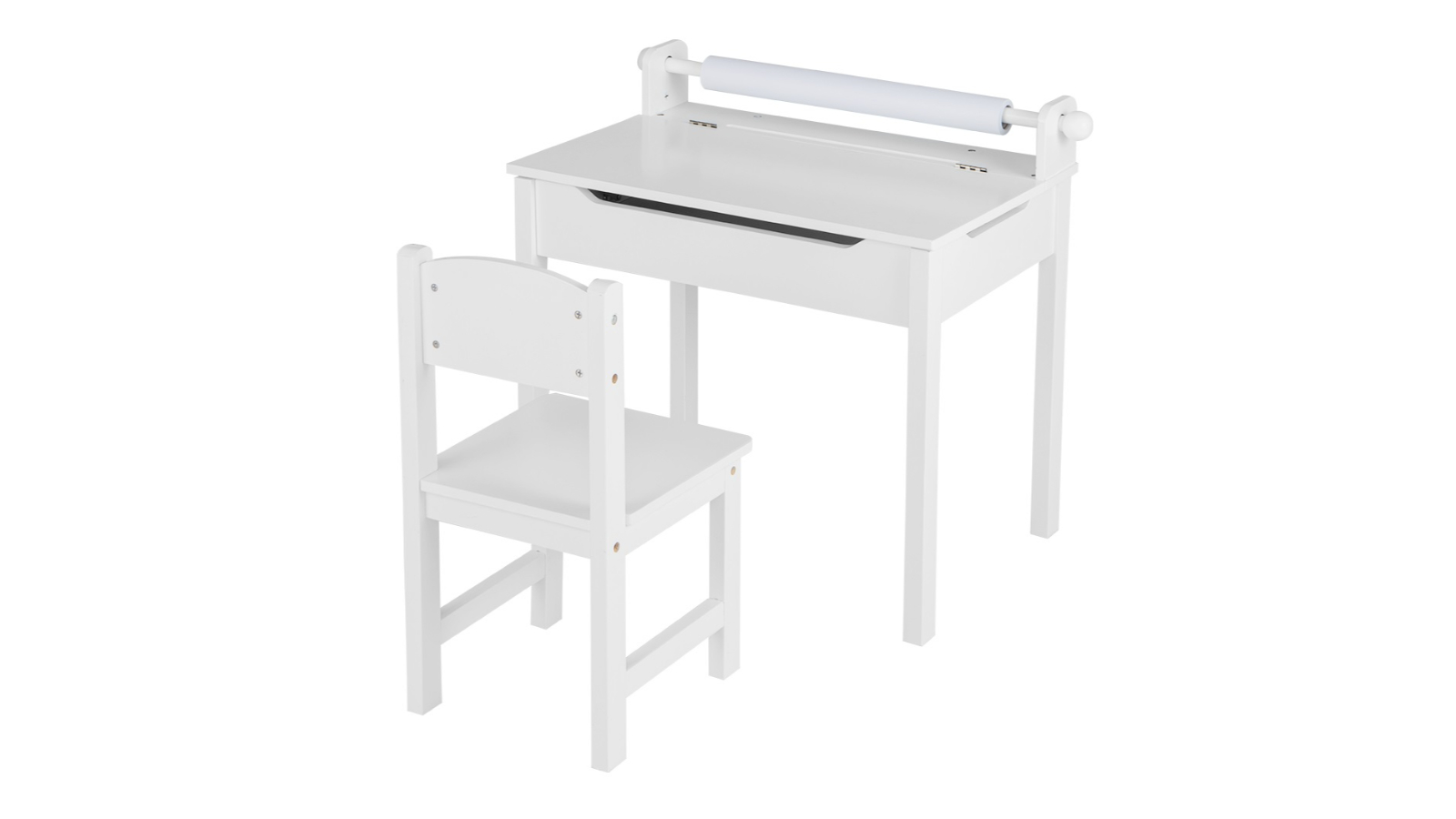 Costway White Art Lift-Top Toddle Table and Chair Set with Paper Roll and Markers Room