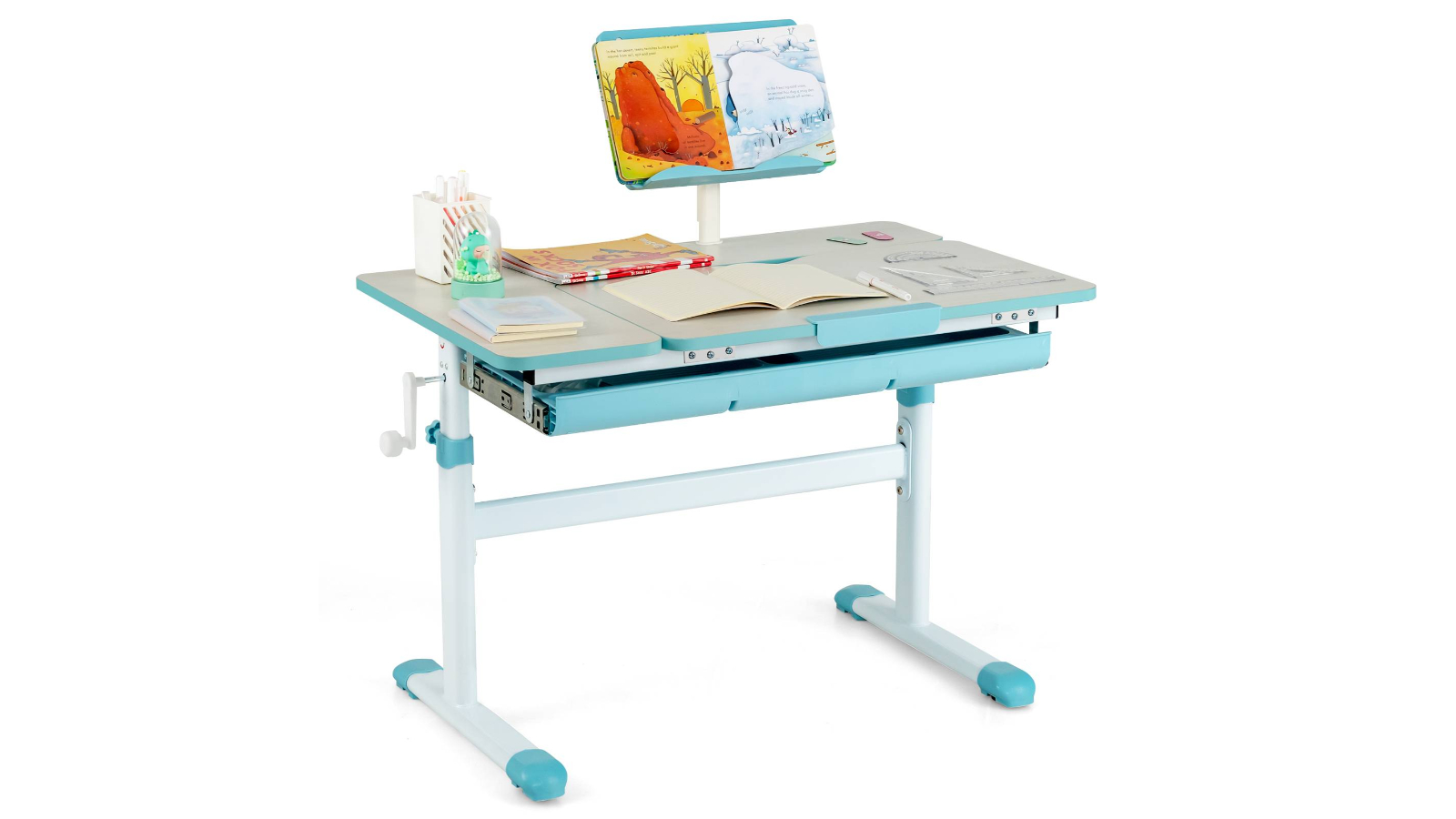 Costway Adjustable Study Desk with Tilt Desktop - Blue
