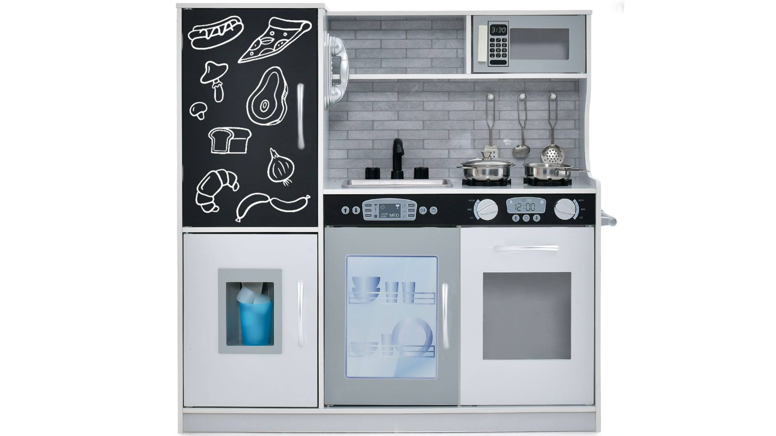 Costway Pretend Kitchen Playset with Cookware and Blackboard - White