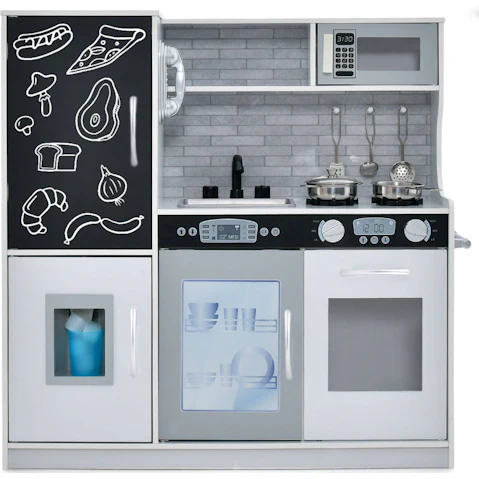Costway Pretend Kitchen Playset with Cookware and Blackboard - White