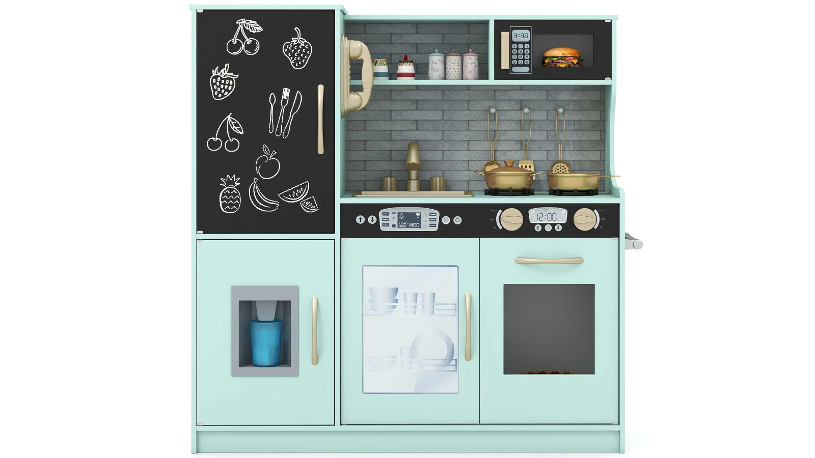 Costway Kids Pretend Cooking Toy Kitchen Playset with Cookware - Green