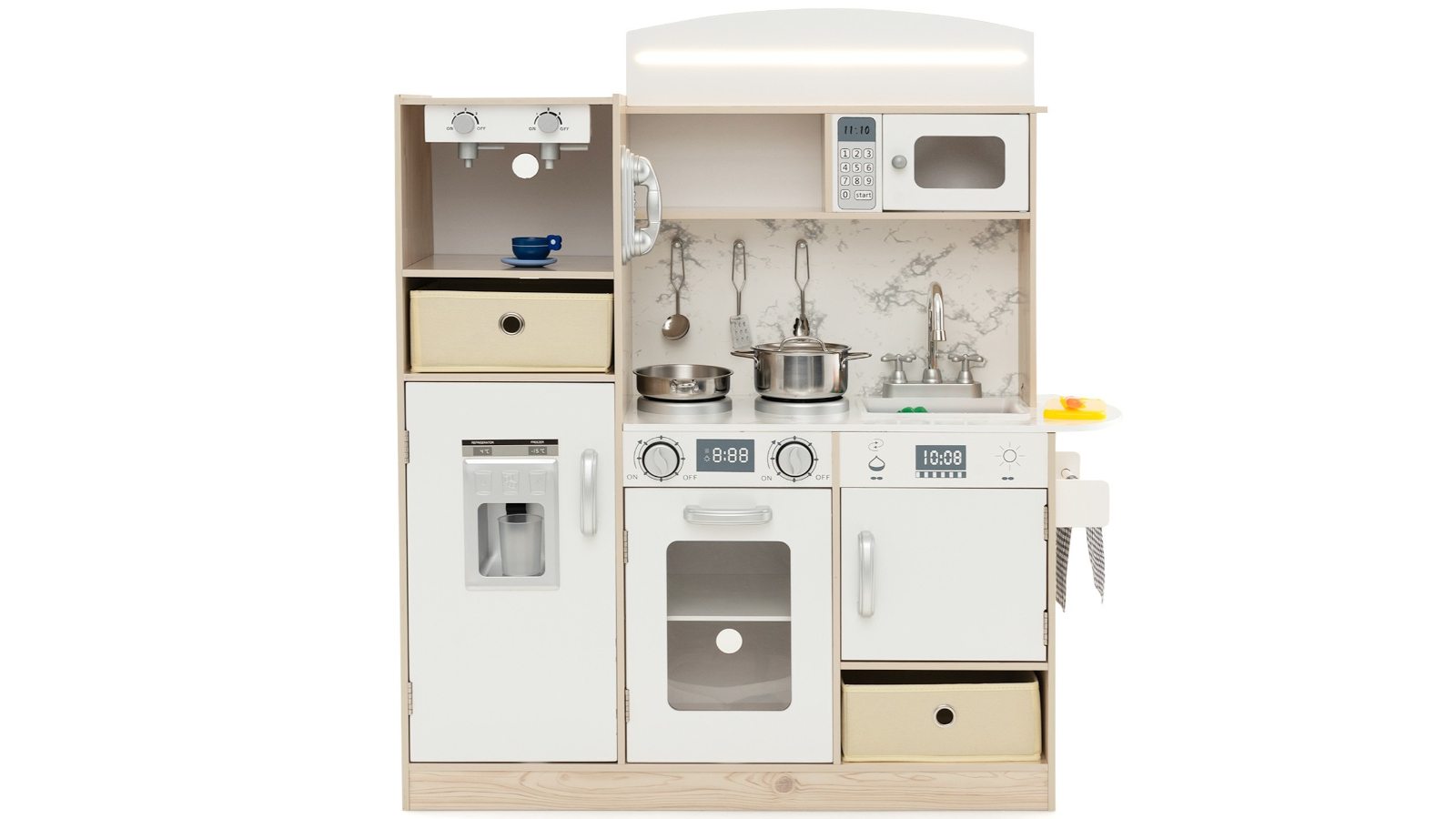 Costway Wood Pretend Cooking Kitchen Playset - White