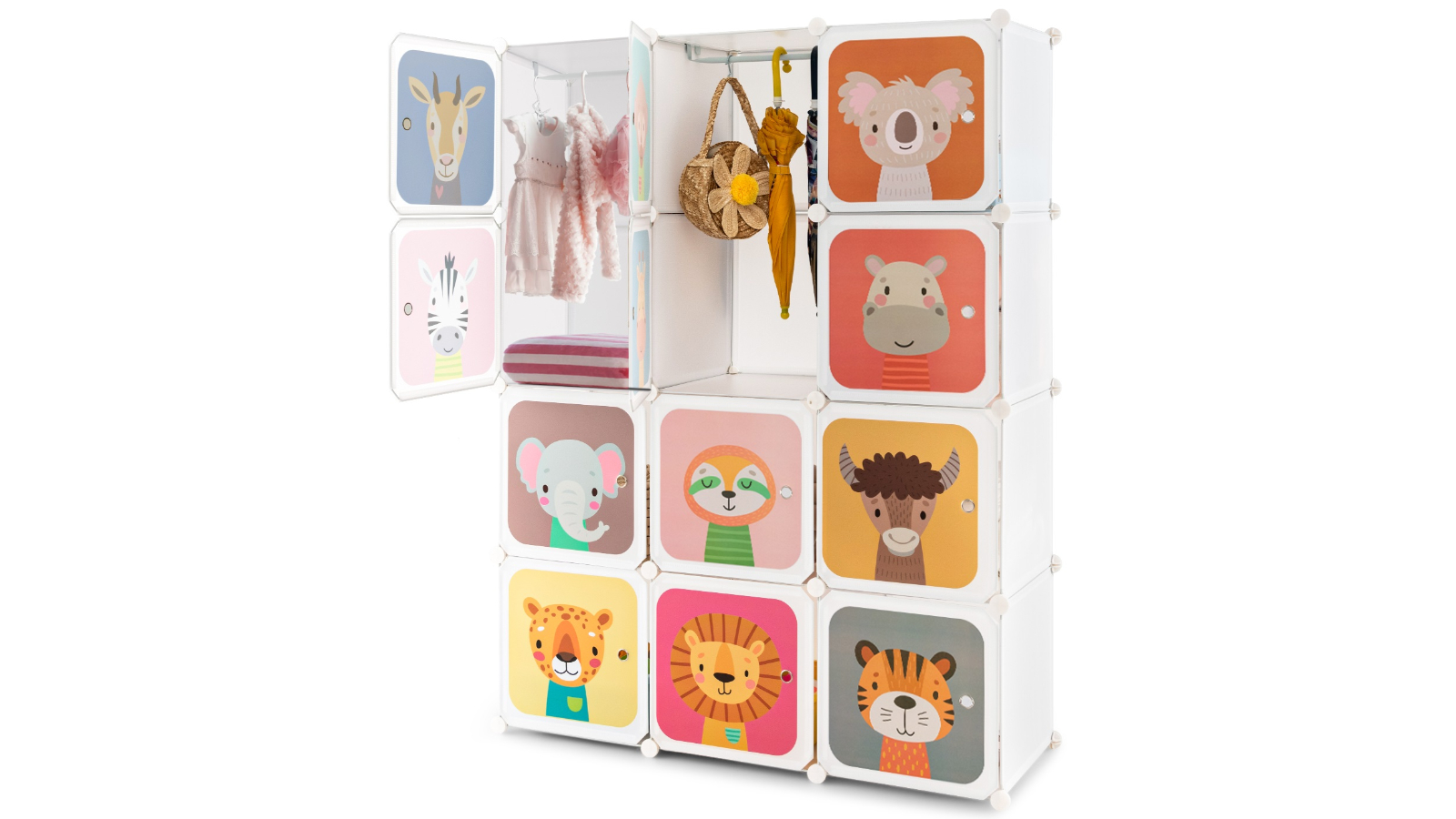 Costway 12 Cube Wardrobe Closet with 2 Hanging Rod - White