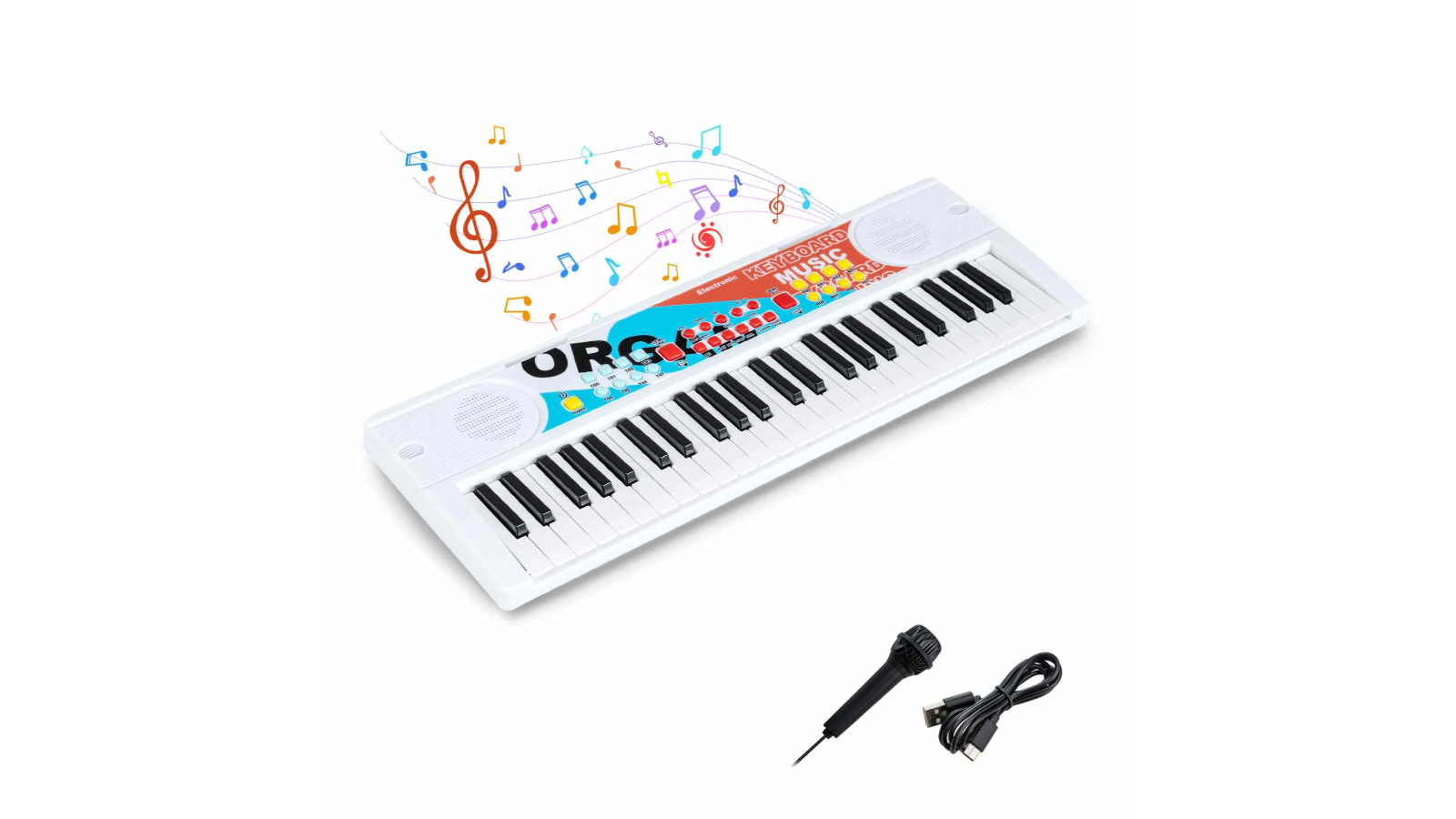 Costway 49-Key 10 Demo Portable Electric Keyboard with Microphone - White