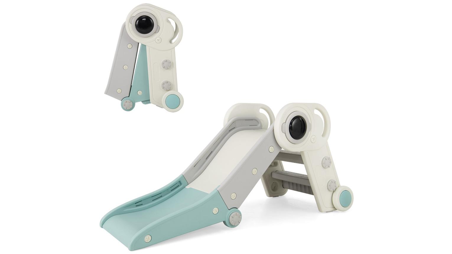 Costway 2-in-1 Foldable Slide with Climber - White/Blue