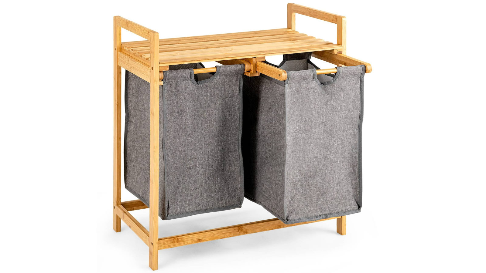 Costway Bamboo Hamper Basket Storage Organizer with Dual Compartments Bathroom Laundry - Natural