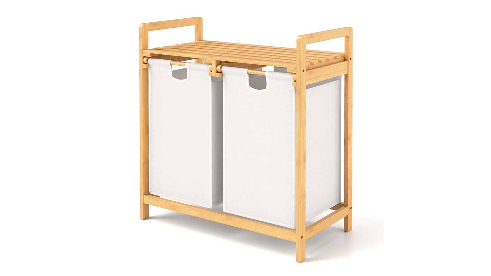 Costway 2-Section Bamboo Laundry Hamper with Sliding Bag and Shelf