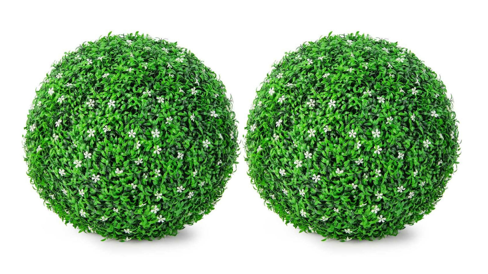 Costway 2 Piece of 49cm Holly Artificial Topiary Balls Faux Boxwood Decorative Balls wth White Flowers