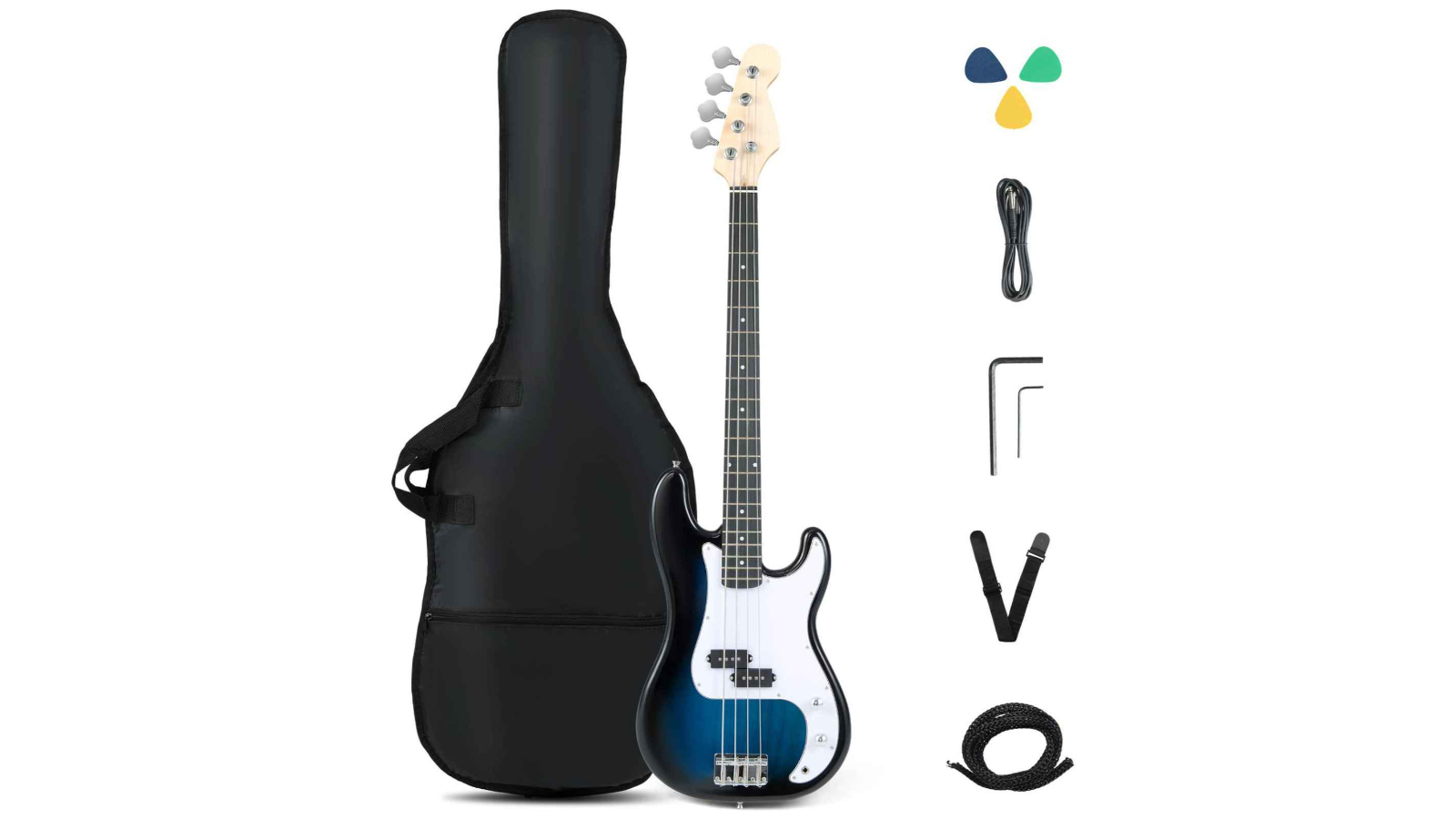 Costway 4-Strings Electric Bass Guitar Beginner Kit with Pick and Gig Bag- Blue