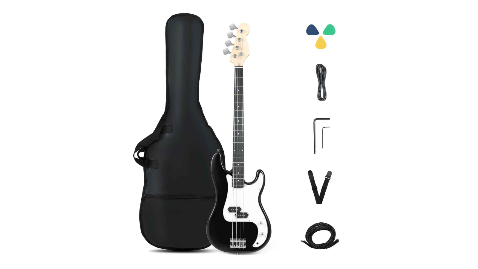 Costway 4-Strings Electric Bass Guitar Beginner Kit with Pick and Gig Bag - Black