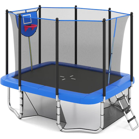 Costway 10 x 8ft Rectangle Trampoline with Ladder - Blue