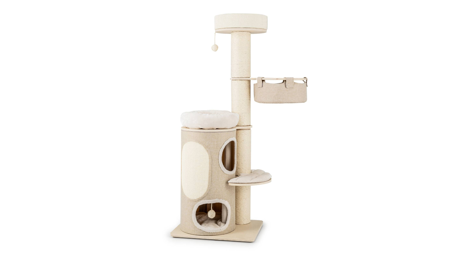 Costway  155cm Cat Tree/Tower Scratcher with 2-Storey Condo - Natural