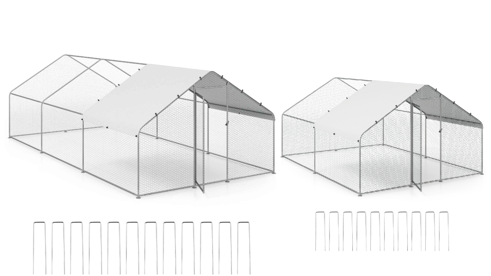 Costway Galvanized Chicken Coop with Canopy and Lockable Door