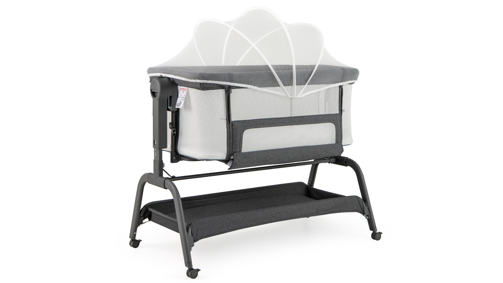 Costway 4-in-1 Mobile Cot with Storage Basket - Dark Grey