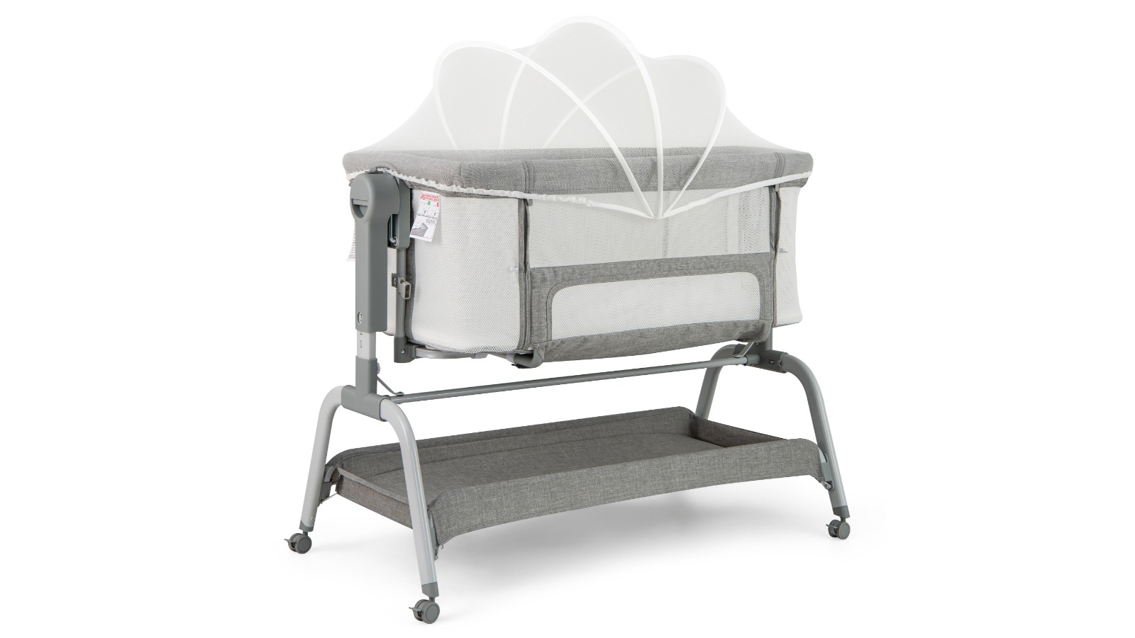 Costway 4-in-1 Cot with Net and Storage Basket - Grey