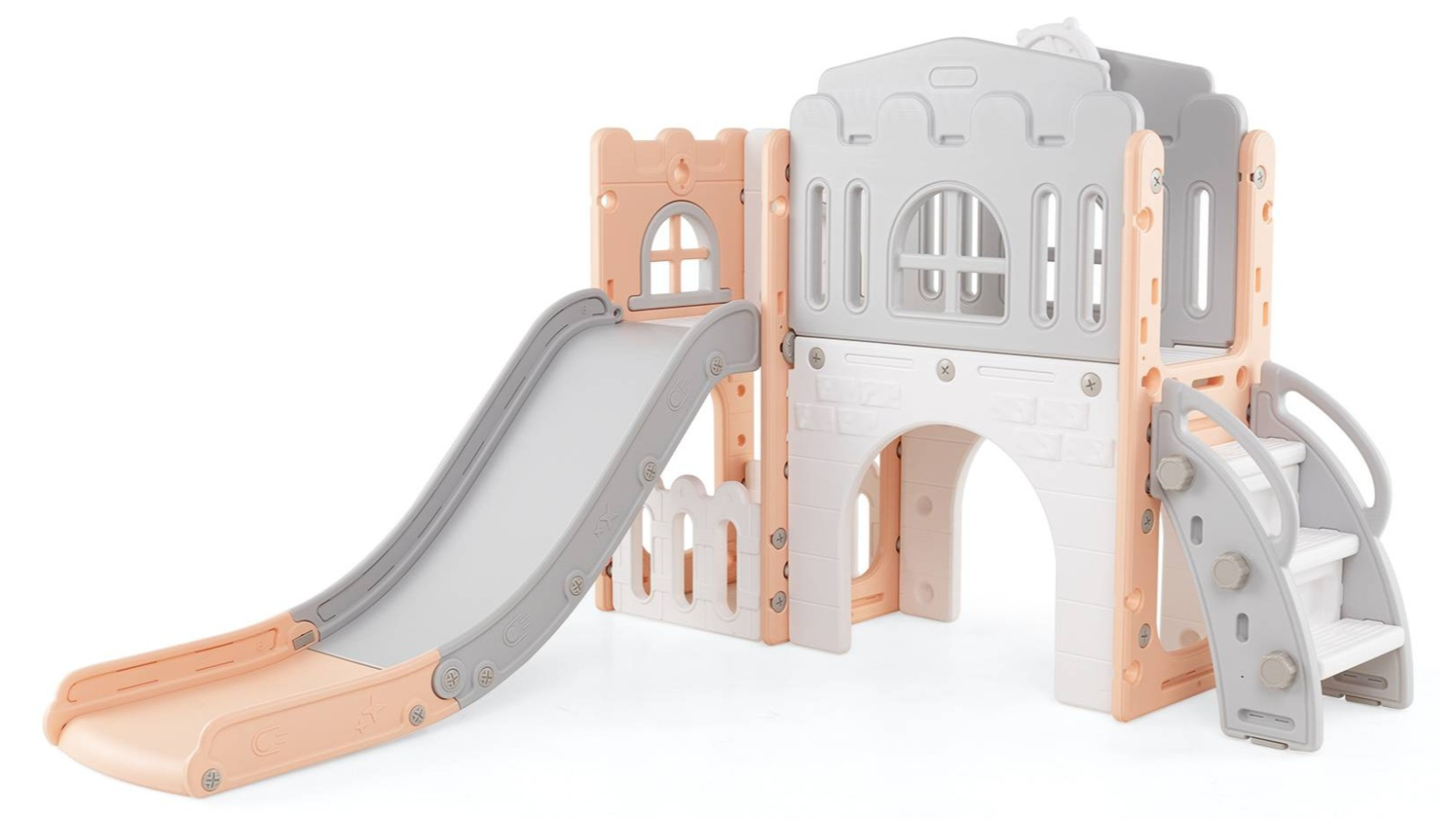 Costway 9-in-1 Slide and Climber Playset with Basketball Hoop - Pink