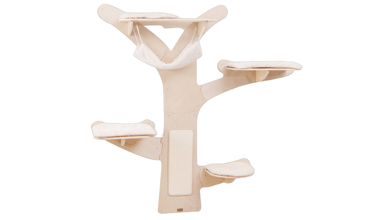 Costway Wall-Mounted Cat Tower Wooden Scratching Post - White/Natural