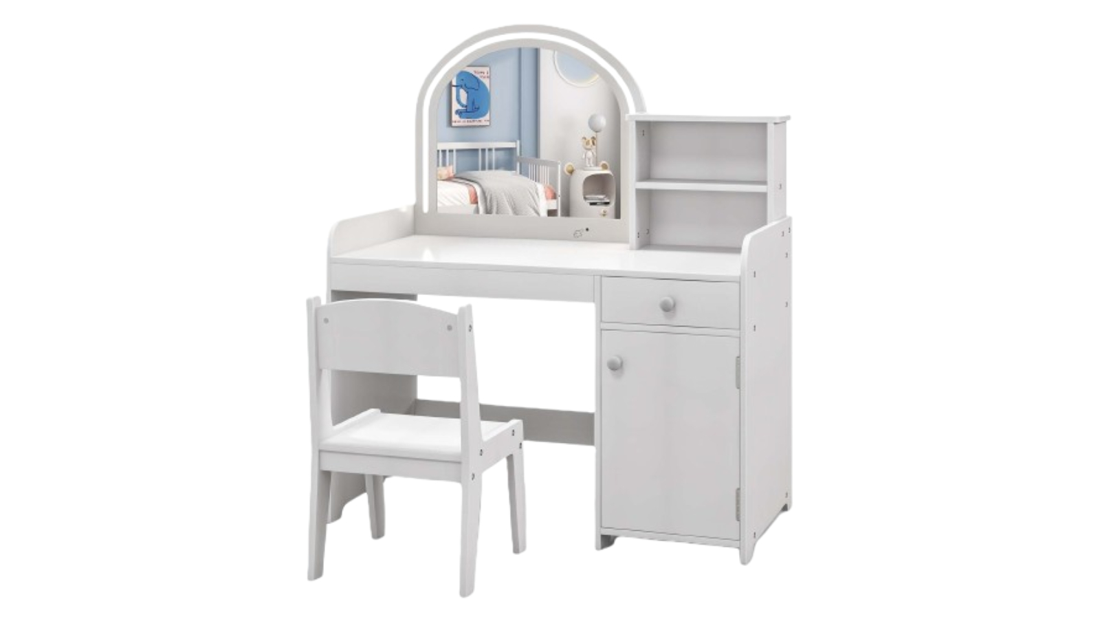 Costway 2-Color LED Vanity Pretend Playset with Acrylic Mirror and Storage - White