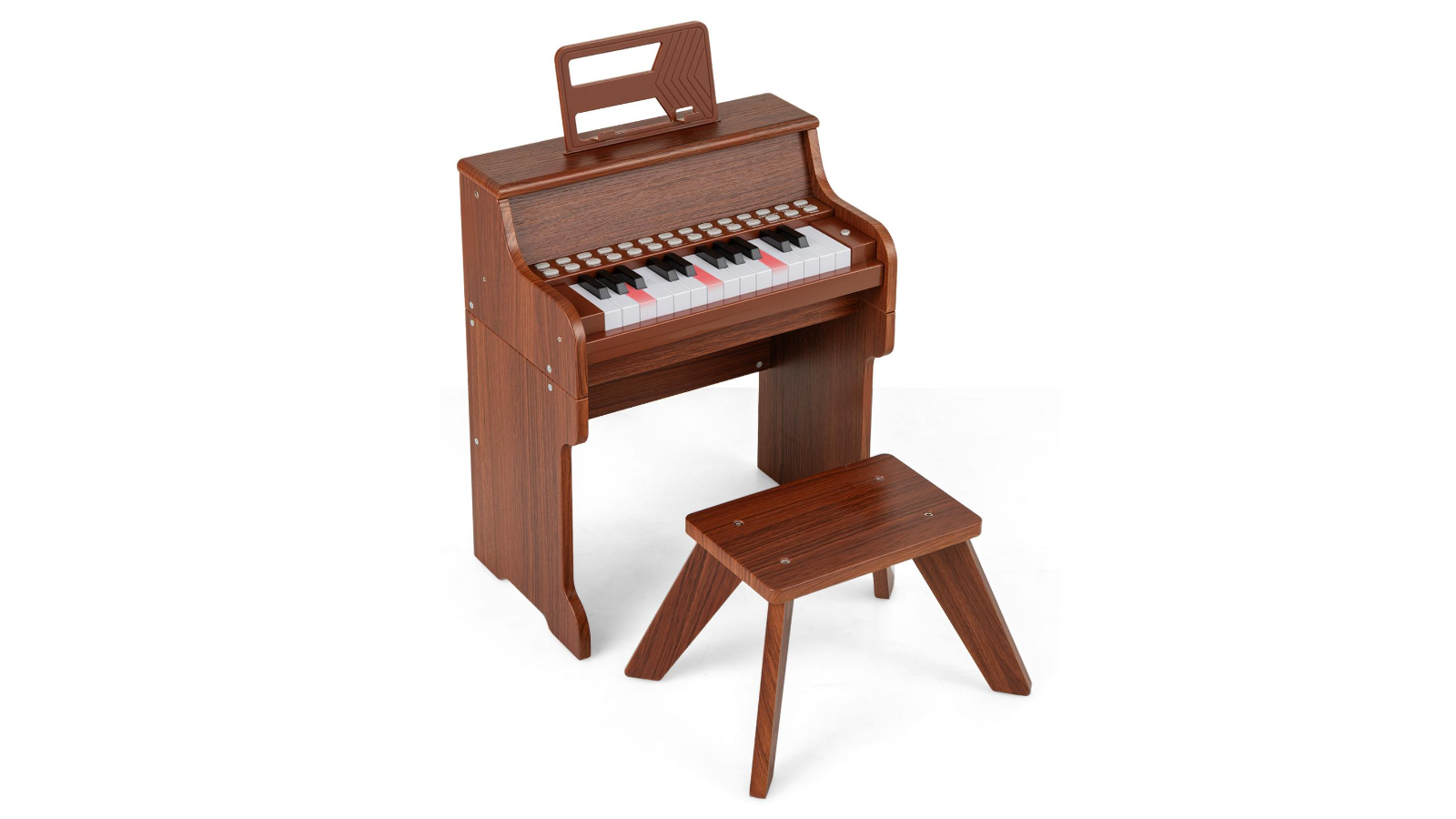 Costway 25 Keys Mini Piano Keyboard with Stool Music Stand and Teaching Mode - Brown
