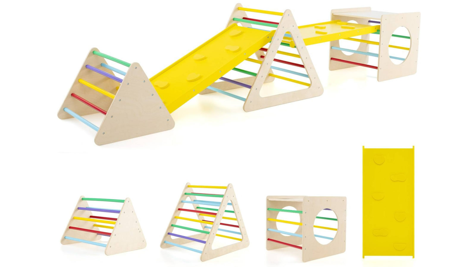 Costway 5 in 1 Slide Set with Climbing Triangle Frame and Cube Play Equipment Daycare Gifts