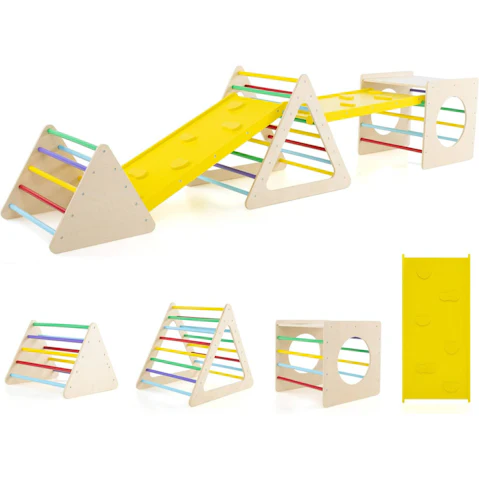 Costway 5 in 1 Slide Set with Climbing Triangle Frame and Cube Play Equipment Daycare Gifts