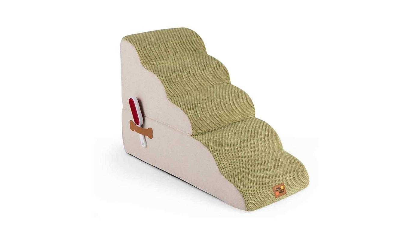 Costway 5-Step Dog Non-Slip Foam Ramp - Green