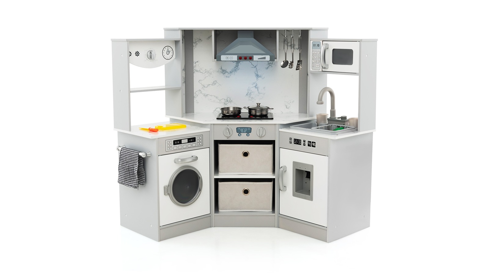 Costway Wooden Kitchen Corner Cooking Playset with Cookware Accessories - 3 year+